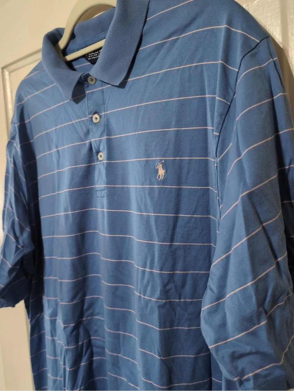 Ralph Lauren Polo Golf Short Sleeve Pima Cotton Shirt Blue Striped Men L(1436)C